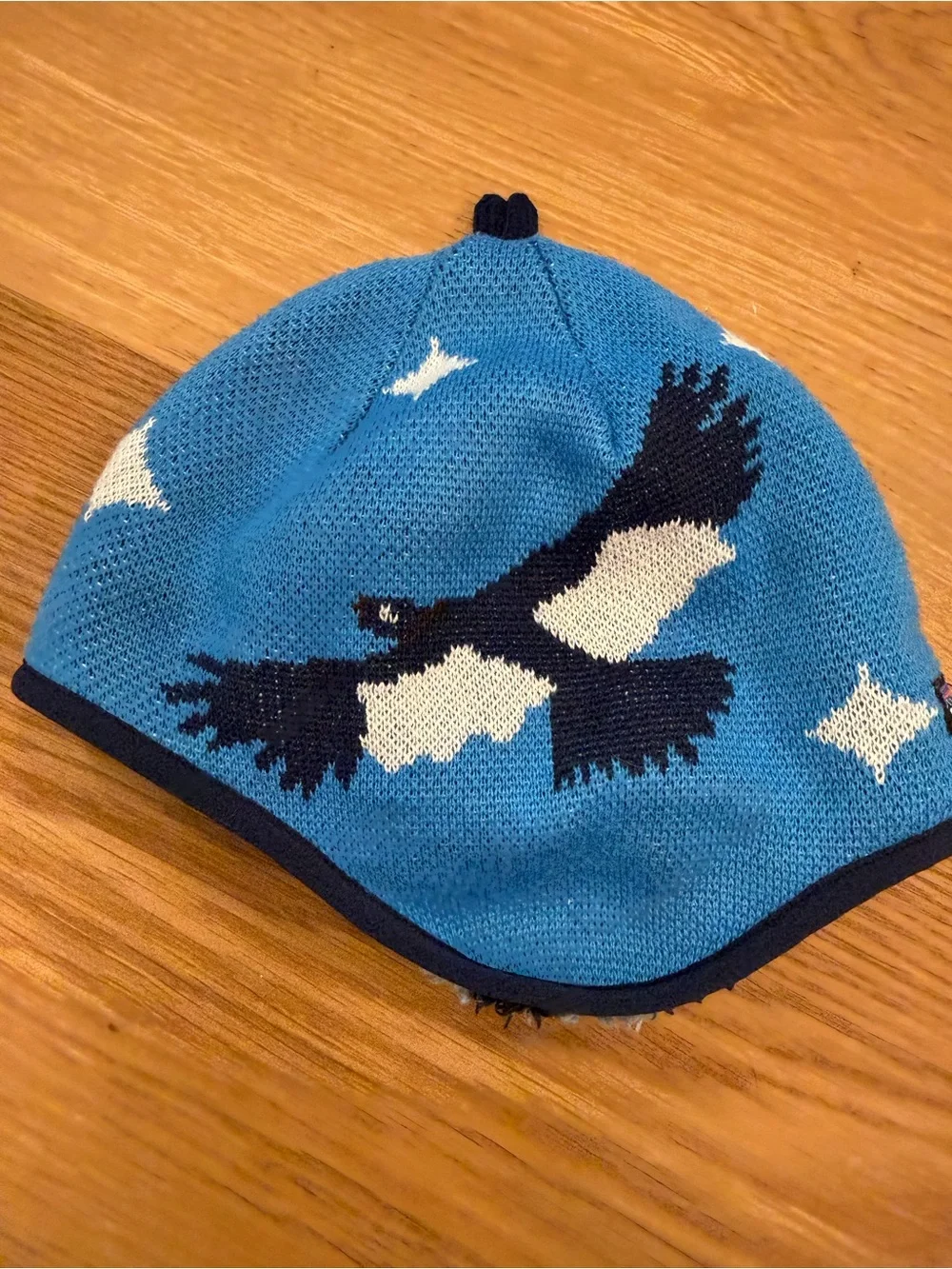 Patagonia Kids Blue Animal Knit Beanie Winter Hat Reversible 18/24 Months